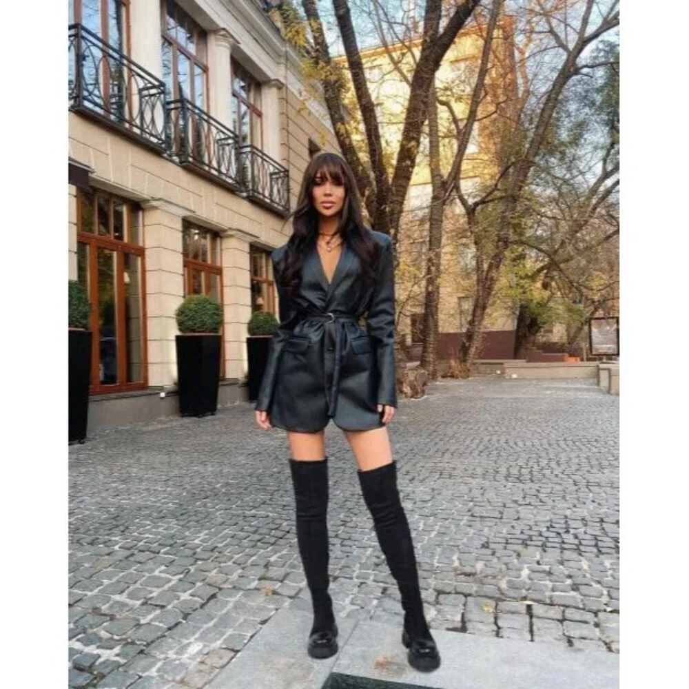 Women Black Over The Knee Boots Lug Sole Tall Boot Side Zipper Long Dress Boot